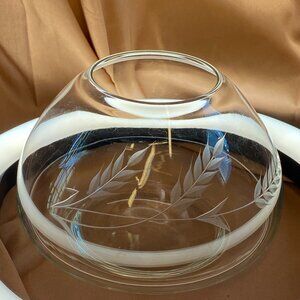 Vintage Etched Leaf Design Glass Rose Bowl Vase
